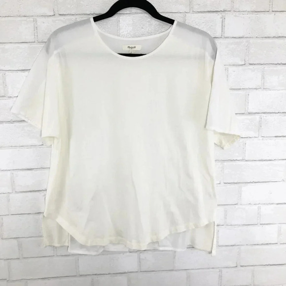 Madewell Cream & White Split Back Short Sleeve Top - Picture 1 of 8